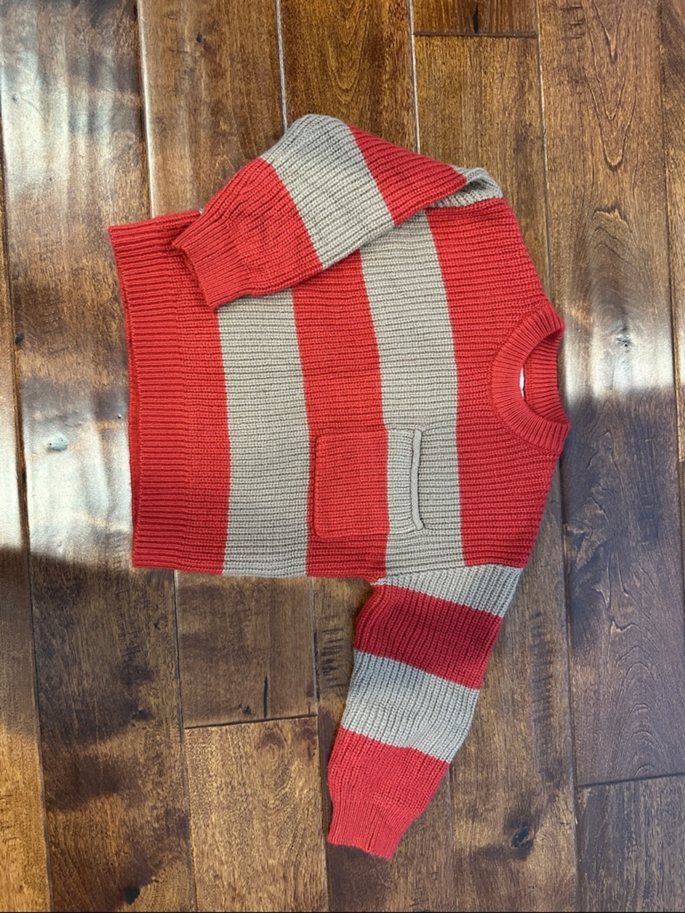 Zara Striped Red and Beige Crewneck Sweater